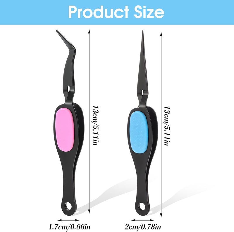 Jeffdad 2 Pcs Reverse Tweezers, Precision Craft Tweezers Crossing Lock Tweezers Fine Tip Grip Reverse Curved Bent Straight Tweezers for Crafting, Jewelry, Laboratory Work (Black, Blue, Pink) - Image 2